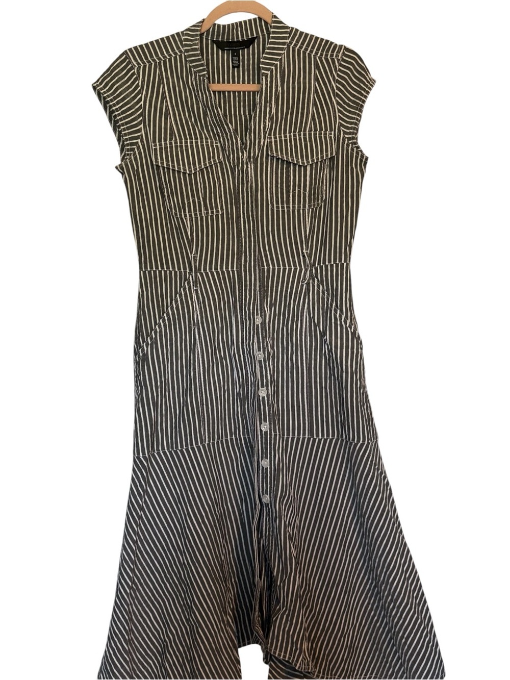 White House Black Market Black and White Striped Midi Shirt Dress